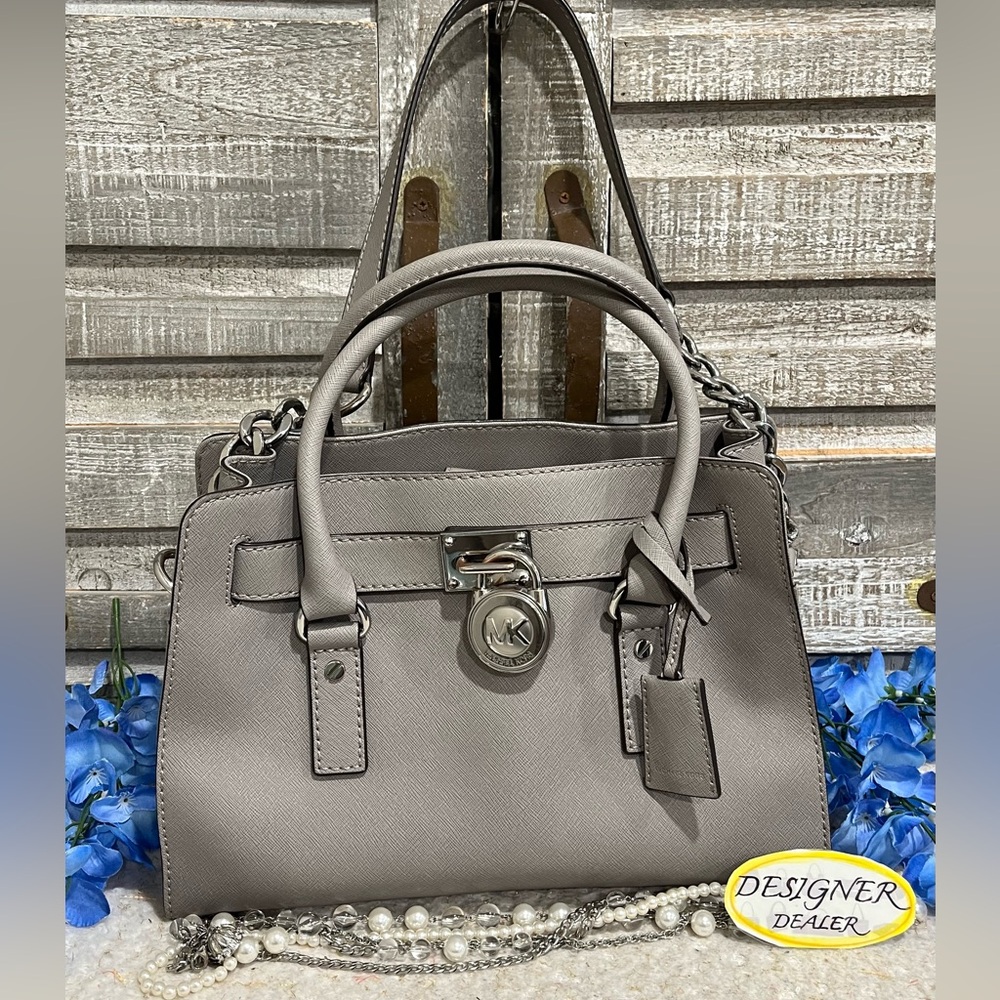 MICHAEL KORS Hamilton Saffiano Leather Satchel Dove Gray VGC!